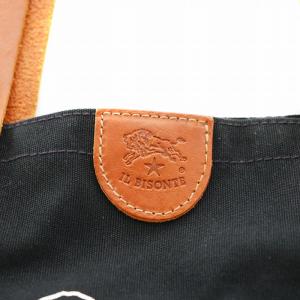 IL BISONTE トートバッグ ショルダーバッグ プリント キャンバス レザー 黒 ブラック /AN7