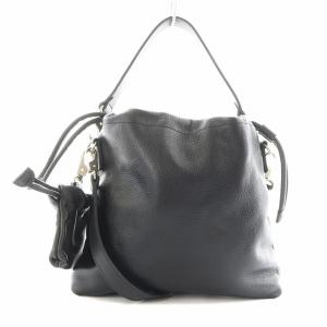 ショルダーバッグ ハンドバッグ 巾着 2way レザー 黒 ブラック /AN12