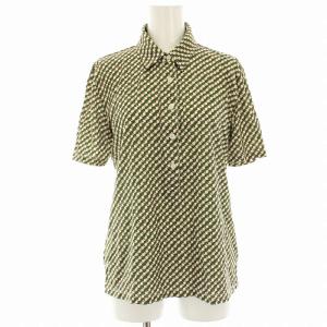 シャツ ブラウス 半袖 総柄 S 緑 グリーン ピンク ベージュ /HN