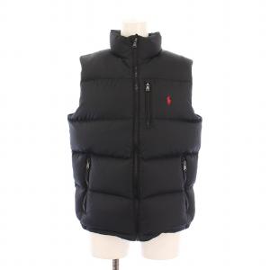 ダウンベスト スタンドカラー アウター ジップアップ ロゴ 刺繍 ワンポイント L 黒 ブラック /BB