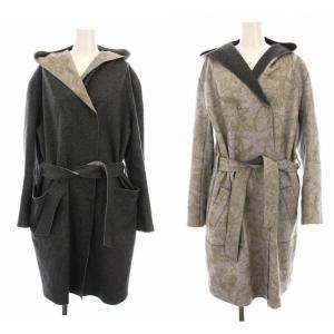 リバーシブルコート ロング フード付き アウター XS グレー /YM