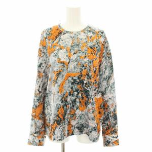 マルチカラーシルクブラウス カットソー 長袖 総柄 絹 シルク 0 グレー オレンジ F222-2875SPH