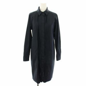 シャツワンピース ひざ丈 長袖 ピンタック 36 紺 ネイビー 12212431000 /YT
