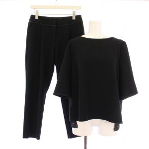 COLLECTION セットアップ シャツ ブラウス 五分袖 ボートネック 花柄 刺繍 切替 テーパードパンツ