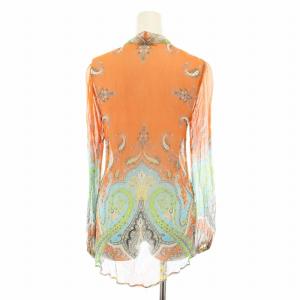 ETRO シャツ ブラウス キーネック 長袖 ペイズリー柄 シアー 絹 シルク 42 オレンジ 121-18788-4566