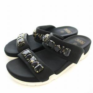 ストラップサンダル ビジュー 37 23.5cm 黒 ブラック /G