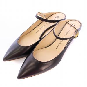 ストラップパンプス ポインテッドトゥ ローヒール レザー 36 黒 ブラック /BB