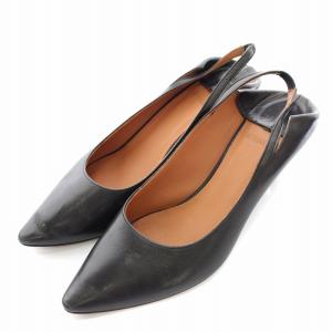 パンプス ストラップ ポインテッドトゥ ハイヒール ローヒール レザー 36 黒 ブラック /BB