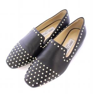 JAIDA スリッポン パンプス スクエアトゥ ローヒール レザー フェイクパール 装飾 36 黒 ブラック