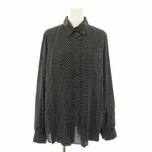 シャツ ブラウス 長袖 ハーフボタン ドット柄 プリーツ 6 黒 ブラック 白 ホワイト R022-019-VIBL/P