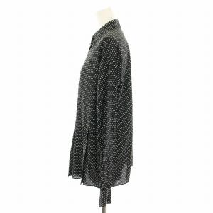 J&M DAVIDSON シャツ ブラウス 長袖 ハーフボタン ドット柄 プリーツ 6 黒 ブラック 白 ホワイト R022-019-VIBL/P