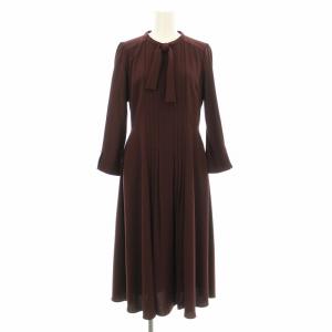 ボウタイプリーツワンピース フレア ロング マキシ 七分袖 38 ボルドー CWFO194038 /KU