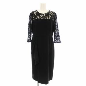 総レース切替 ワンピース 3833-5138 ロング 七分袖 38 黒 ブラック /G