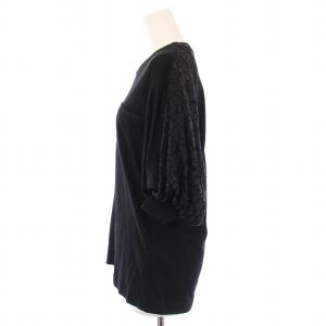 Ermanno Scervino Tシャツ カットソー 半袖 クルーネック レース 切替 ロゴ 刺繍 IT36 黒 ブラック /BB