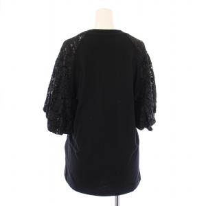 Ermanno Scervino Tシャツ カットソー 半袖 クルーネック レース 切替 ロゴ 刺繍 IT36 黒 ブラック /BB