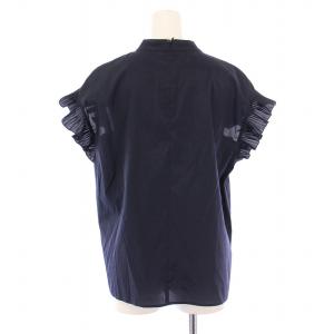 EPOCA ライトローンプリーツコンビブラウス シャツ 半袖 フリル ストレッチ 無地 40 紺 ネイビー M5M19-384-28