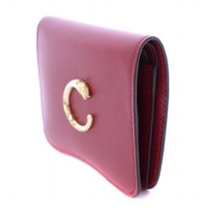 Cartier パンサー Cフォルム 二つ折りウォレット 財布 コンパクト レザー ロゴ チェリーレッド /BB OH