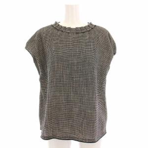 24SS ポリエステルレーヨンカラミ フレンチスリーブブラウス カットソー 36 黒 ベージュ 11-01-42-01303