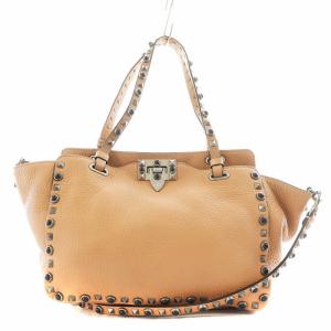 ハンドバッグ 2way ロックスタッズ レザー ピンク