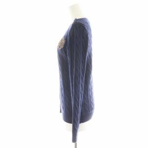LAUREN RALPH LAUREN ケーブルニット セーター 長袖 ワッペン コットン XS 紺 ネイビー /AN8