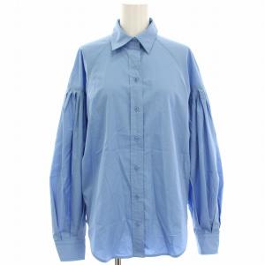 コットン ポプリン ブルゾンスリーブ シャツ ブラウス 長袖 XS 水色 ライトブルー WMLRSHTS6820464