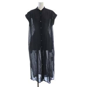 23SS ボイルストライプワンピース マキシ ロング バンドカラー 半袖 3 黒 ブラック 23040400903020