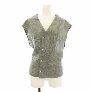 ベスト カットソー ノースリーブ 千鳥格子 ベルト 麻 リネン F グレー 黒 ブラック 18AMSBL09