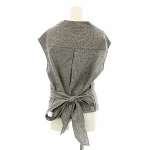 Shinzone ベスト カットソー ノースリーブ 千鳥格子 ベルト 麻 リネン F グレー 黒 ブラック 18AMSBL09