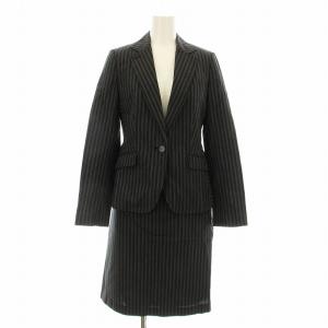 スーツ セットアップ 上下 テーラードジャケット 総裏地 スカート ミニ ストライプ柄 ウール混 38