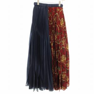 ワイドパンツ プリーツ 総柄 38 紺 ネイビー 赤 レッド 521850707101 /KU