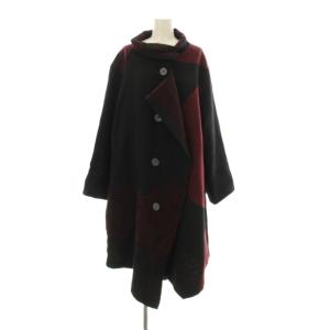 ロングコート デザイン 総柄 ウール 42 ボルドー 黒 ブラック 30227549 /KU