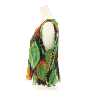 TOKUKO 1er VOL トクコ プルミエヴォル シアーシャツ ブラウス ノースリーブ プリーツ 野菜柄 9 黒 ブラック 緑 グリーン 5632237