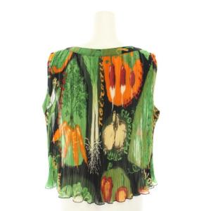 TOKUKO 1er VOL トクコ プルミエヴォル シアーシャツ ブラウス ノースリーブ プリーツ 野菜柄 9 黒 ブラック 緑 グリーン 5632237