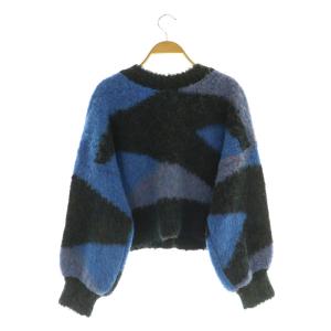 ROSE BUD カーディガン ニット 長袖 ボリュームスリーブ 総柄 F ブルー /MY OS