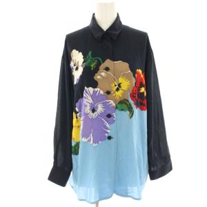 シャツ ブラウス シアー 花柄 長袖 9 紺 ネイビー ベージュ 水色 ライトブルー 5332125 /HN
