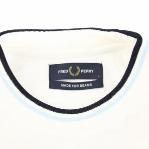 FRED PERRY BEAMS Tシャツ カットソー 鹿の子 長袖 ワンポイント ロゴ 刺繍 S 白 ホワイト FZ4619