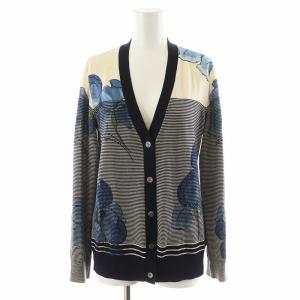 カーディガン ボーダー柄 花柄 ウール S 白 ホワイト 青 ブルー /AN27
