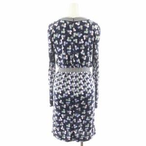 TORY BURCH ワンピース ひざ丈 長袖 花柄 シルク 絹 S 紺 ネイビー /AN44