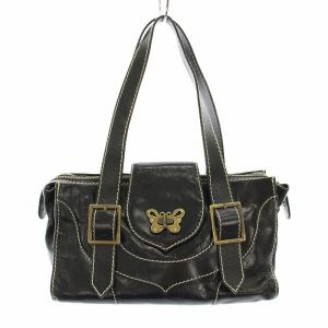 ハンドバッグ レザー 蝶々モチーフ 保存袋付き 黒 ブラック /YT D