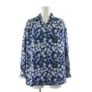 タグ付き フラワープリントシャツ ブラウス 長袖 花柄 34 ブルー ブラック 570-52106031