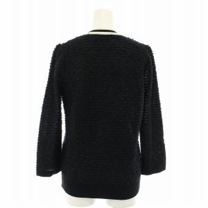 René 22年製 カーディガン 長袖 ボウタイ リボン パールボタン 32 黒 ブラック 白 ホワイト 6212620