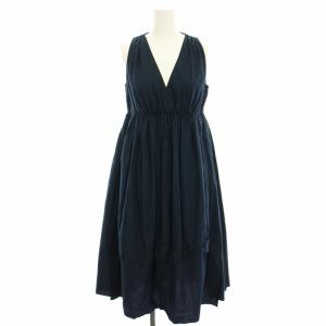 ワンピース ノースリーブ カシュクール ミモレ ロング 40 紺 ネイビー /HN