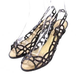 サンダル アーモンドトゥ ハイヒール カットワーク エナメル 36 黒 ブラック /BB