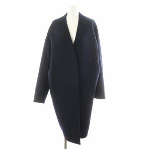 ウールリバーバイカラーコート ノーカラーコート ロング丈 ウール アウター 38 紺 ネイビー 300CA630-1680