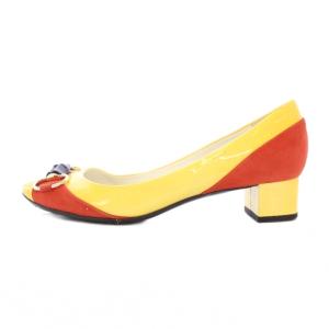 GUCCI パンプス ラウンドトゥ ローヒール ホースビット レザー スエード 36.5 黄色 イエロー 赤 レッド
