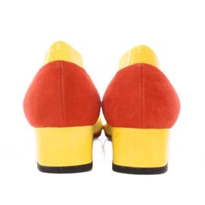 GUCCI パンプス ラウンドトゥ ローヒール ホースビット レザー スエード 36.5 黄色 イエロー 赤 レッド