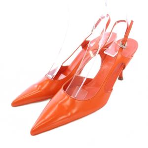 ミュール ストラップ ポインテッドトゥ ローヒール レザー 36 オレンジ /BB