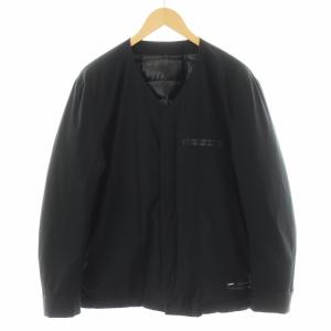 ノイズコーティングストレッチ タフタ ダウンシャツ ダウンジャケット ノーカラー アウター 2 黒 ブラック