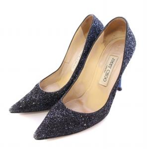 パンプス ポインテッドトゥ ピンヒール グリッター 37 紺 ネイビー /BB