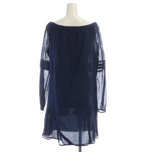 miumiu チュニック シャツ ブラウス プリーツ シアー シースルー 長袖 38 紺 ネイビー /RO